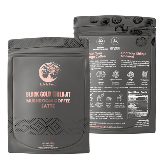 Black Gold Shilajit Mushroom Latte – Adaptogen Superfood Drink for Energy & Vitality
